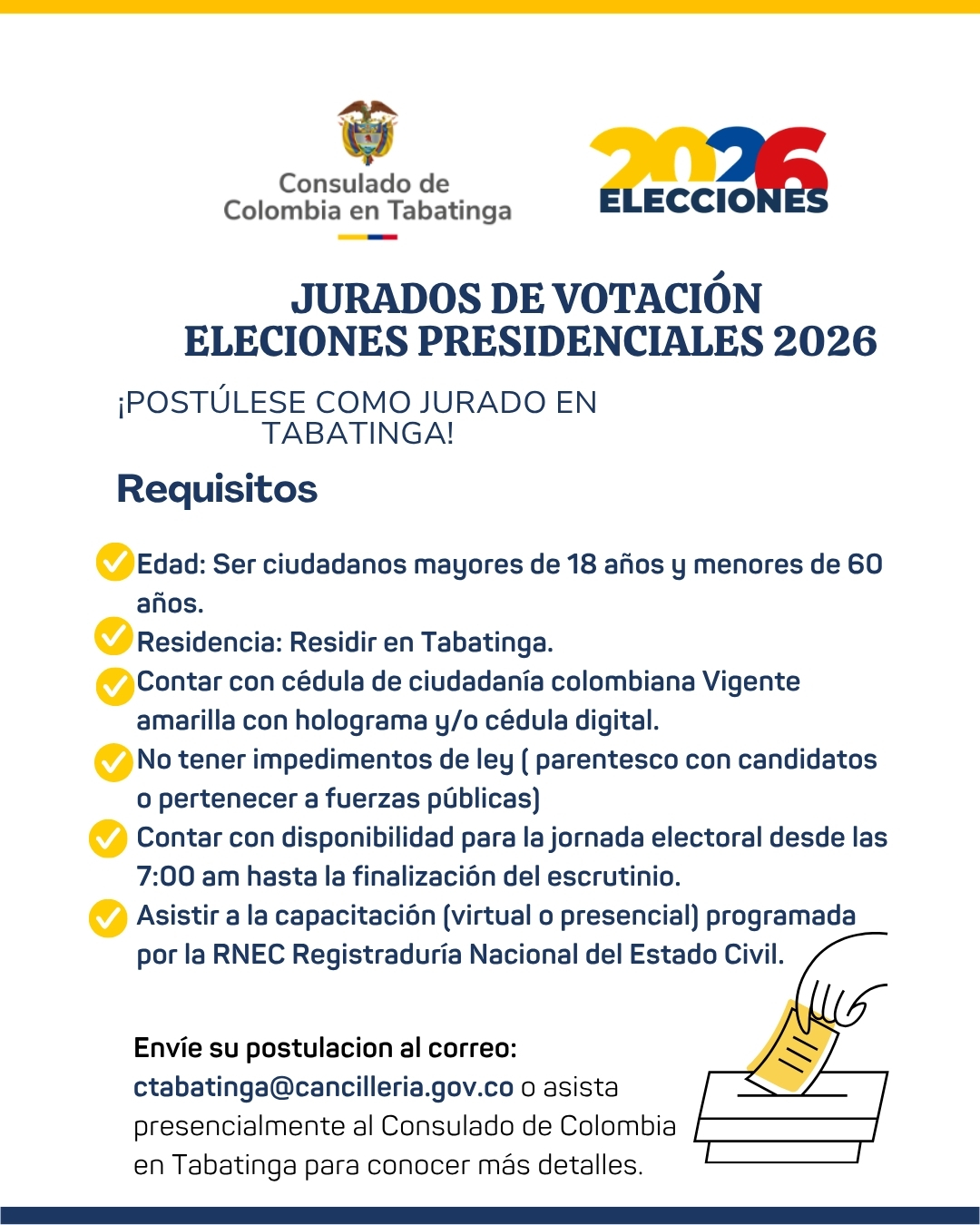 Jurados de Votación Elecciones Presidenciales 2026
